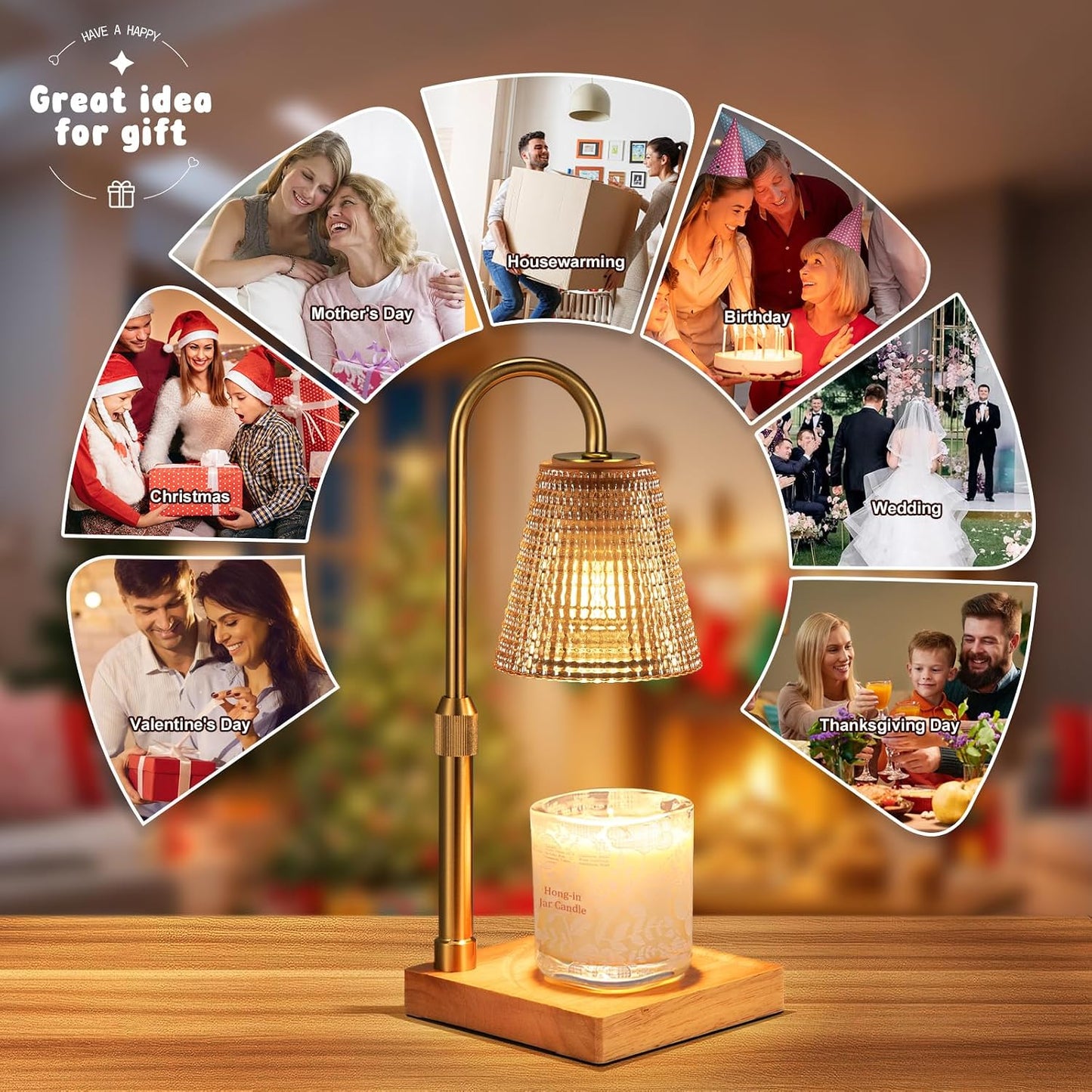 Hong-in Candle Warmer Lamp with Timer-Dimmable Adjustable Height Candle Lamp Warmer, Birthday Gifts for Women Mom Her, Housewarming Office Home Decor,Wax Warmer for Scented Wax Jar Candles