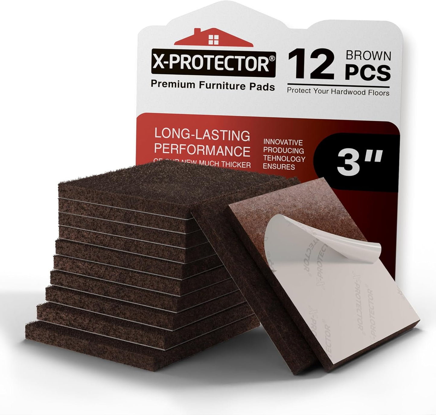 X-Protector Premium Felt Furniture Pads - 20 PCS 6 x 1/2" - Black Rectangular Pads with Tenacious Adhesive - Protects Hardwood, Laminate & Tile Floors