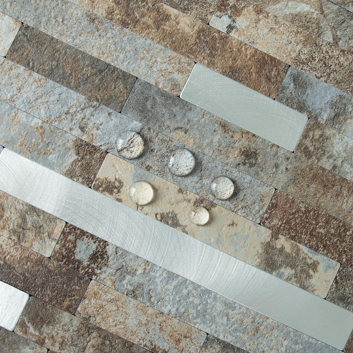 AULIGET 20 Sheets Peel and Stick Backsplash, Black & Grey Wood Look PVC Mixed Metal Stick on Backsplash Tiles for Kitchen