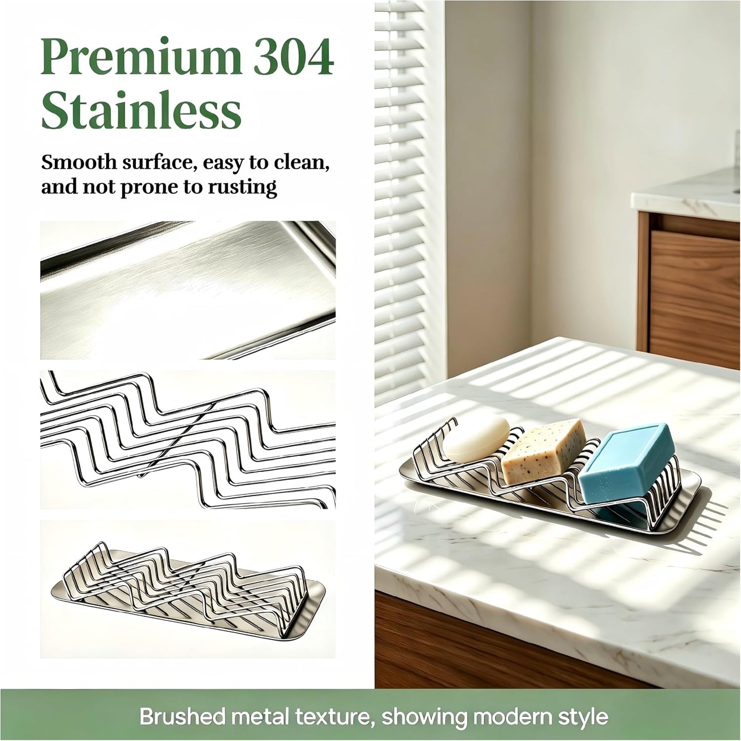 304 Stainless Steel 3 Bar Soap Dish, Self Draining Shampoo Bar Holder for Solid Shampoo & Conditioner Bars, Corner Soap Holder Tray for Shower Bathroom