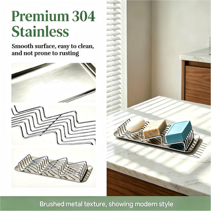 304 Stainless Steel 3 Bar Soap Dish, Self Draining Shampoo Bar Holder for Solid Shampoo & Conditioner Bars, Corner Soap Holder Tray for Shower Bathroom