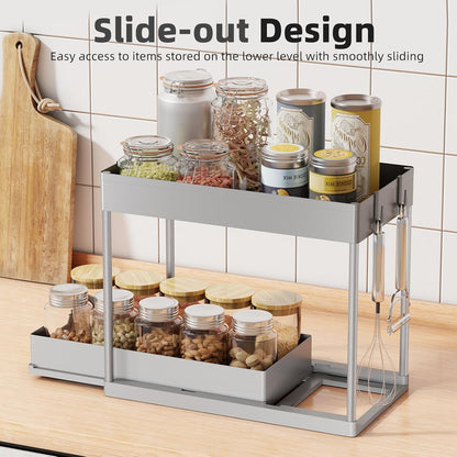 Simple Trending Under Sink Organizer 2 Pack, Sink Pull-Out Sliding Storage Cabinet, 2-Tier Under Shelf Organizer for Kitchen Bathroom, Black