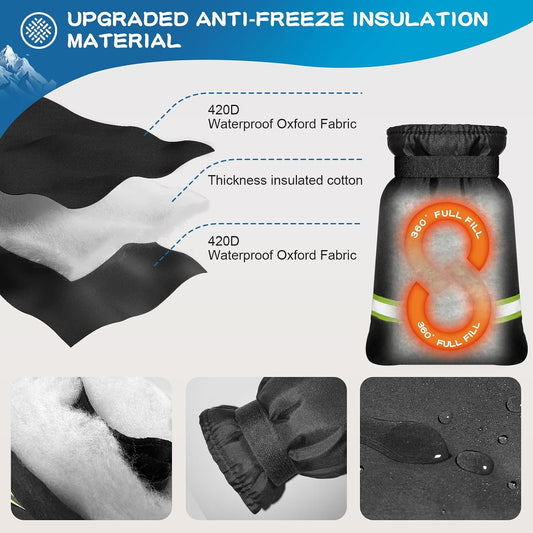 Upgrade Ourdoor Faucet Covers for Winter Freeze Protection, Large Hose Bib Covers, 2 Pcs Waterproof & Frost Free Water Pipe Insulated Protector Black