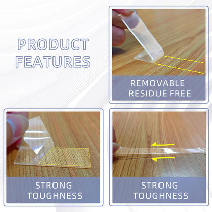 Double Sided Tape Heavy Duty, Clear Nano Tape, 0.8'' x 120'' Two Sided Mounting Adhesive for Walls Posters Carpet, Removable Space Gel Strip, 1/24" Thick