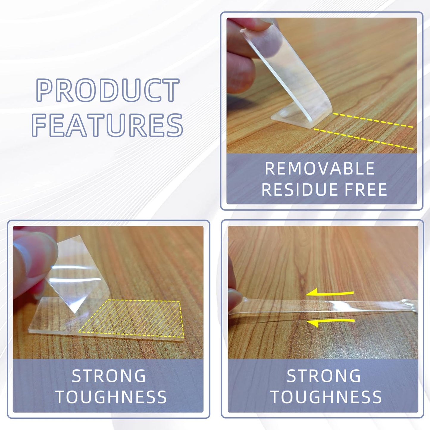 Double Sided Tape Heavy Duty, Clear Nano Tape, 0.8'' x 120'' Two Sided Mounting Adhesive for Walls Posters Carpet, Removable Space Gel Strip, 1/24" Thick