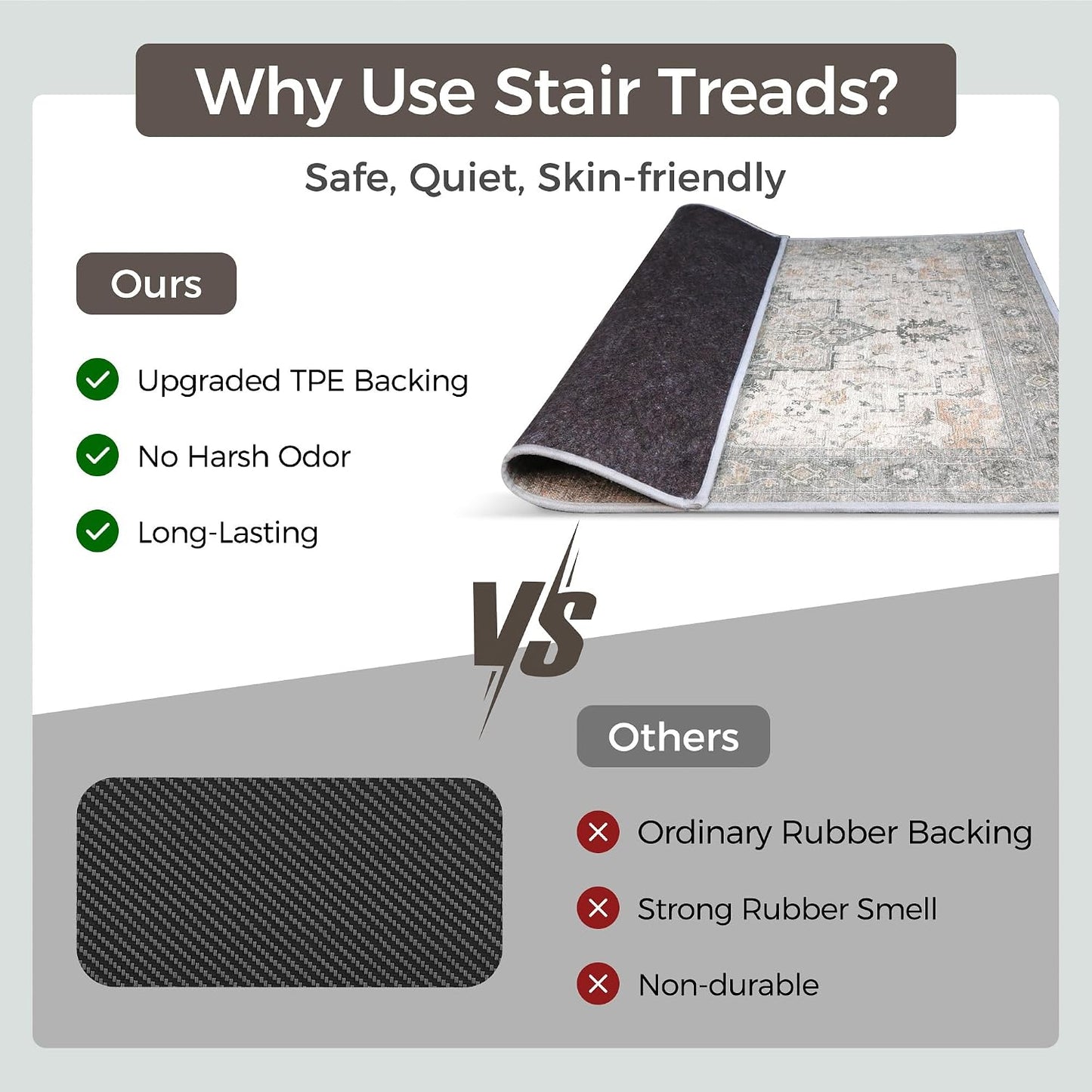 sarben Non Slip Stair Treads for Wooden Steps 15PCS - 8"x30" Indoor Safety Carpet, Edging Mats with TPE Adhesive Backing, Pet and Elderly Friendly Stair Rugs (Taupe) - Colors A