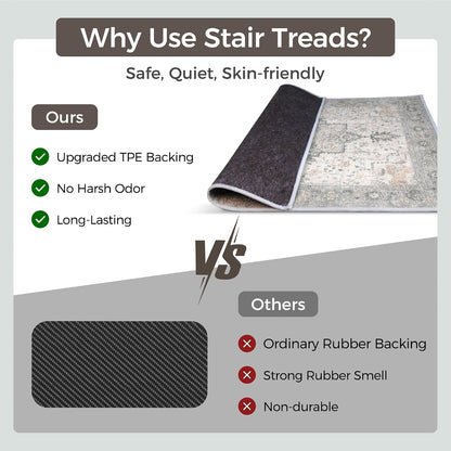 sarben Non Slip Stair Treads for Wooden Steps 15PCS - 8"x30" Indoor Safety Carpet, Edging Mats with TPE Adhesive Backing, Pet and Elderly Friendly Stair Rugs (Taupe) - Colors A