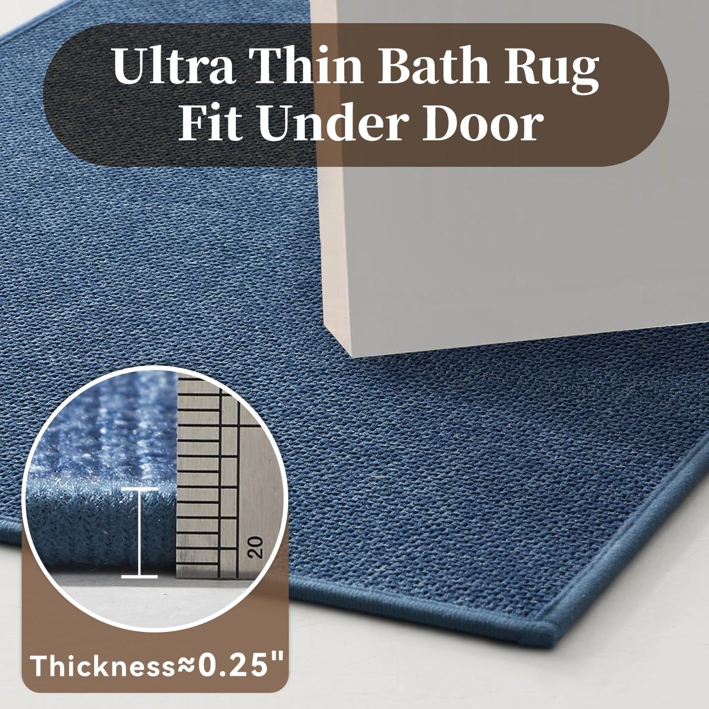 MontVoo Bath Mat Rug-Ultra Thin Non Slip Bath Mats for Bathroom Mat Quick Dry, Rubber Backing Washable Bathroom Rugs Fit Under Door, Absorbent Bath Rugs for Floor,17"x24",Khaki