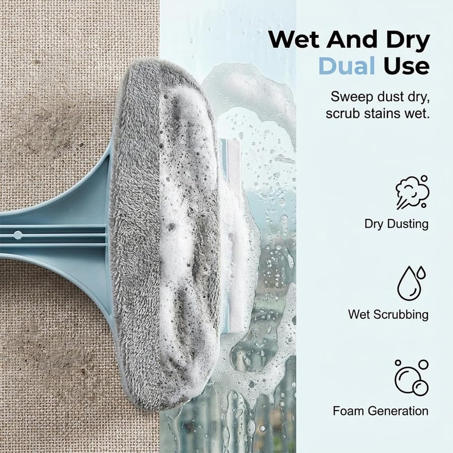 Window Screen Cleaning Brush, 2 in 1 Window Screen Cleaning Brush with Squeegee, for Patio, Door & Porch Screens, Dual-Sided Wet & Dry Use, Blue