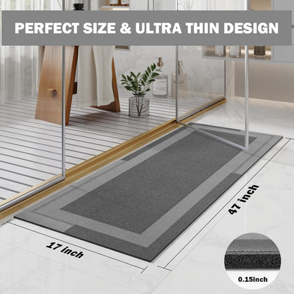 YDKGL Non Slip Bath Mat, Rubber Backing Ultra Thin Bathroom Rugs Fit Under Door Quick Dry Super Absorbent Washable Bath Rug Shower Mat for Bathroom Floor Bathtub Shower Sink, Easy Care Blue 16"x 24"