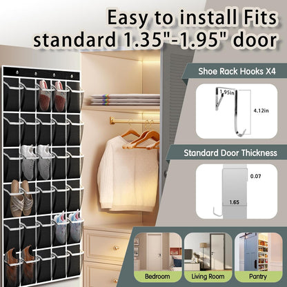 Kotkn 24-Pair Over Door Shoe Organizer for Family & Kids, Double Sided | Hanging Storage for Sneakers, Boots, Toys & Room Organization-Graphite Gray