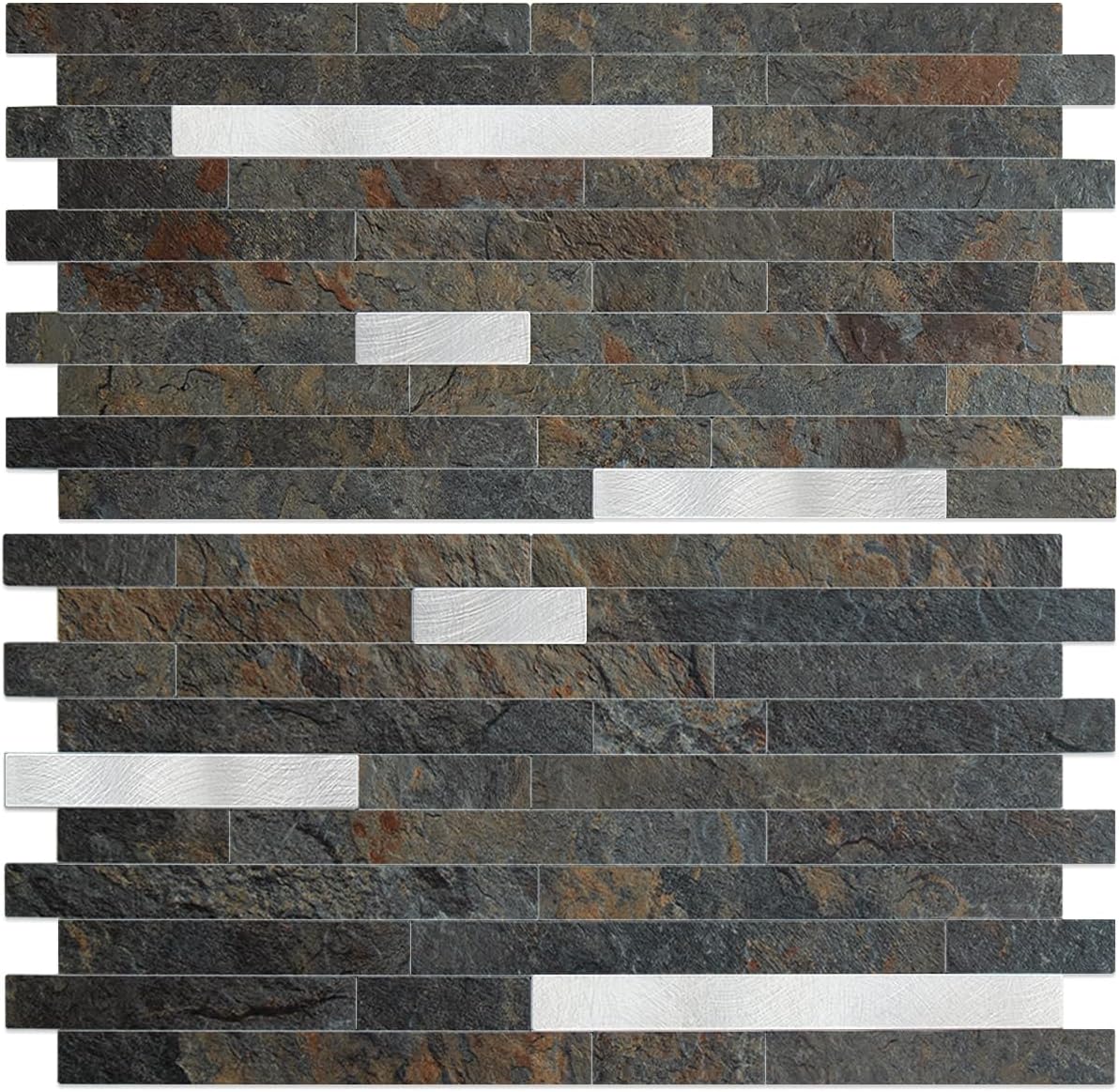 AULIGET 20 Sheets Peel and Stick Backsplash, Black & Grey Wood Look PVC Mixed Metal Stick on Backsplash Tiles for Kitchen