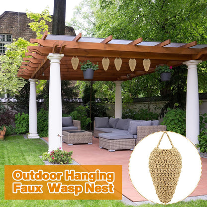 Qualirey 4 Pcs Large Crochet Fake Wasp Nest 7.9×12.6" Hanging Fake Wasp Nest Deterrent Outdoor Crochet Hornet Decoys for Patio Garden Yard Eaves Uses