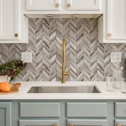 Yipscazo 10-Sheet Herringbone Backsplash Peel and Stick Tile, Polished White PVC Stick on Backsplash for Kitchen, Waterproof Self Adhesive Wall Tile for Bathroom