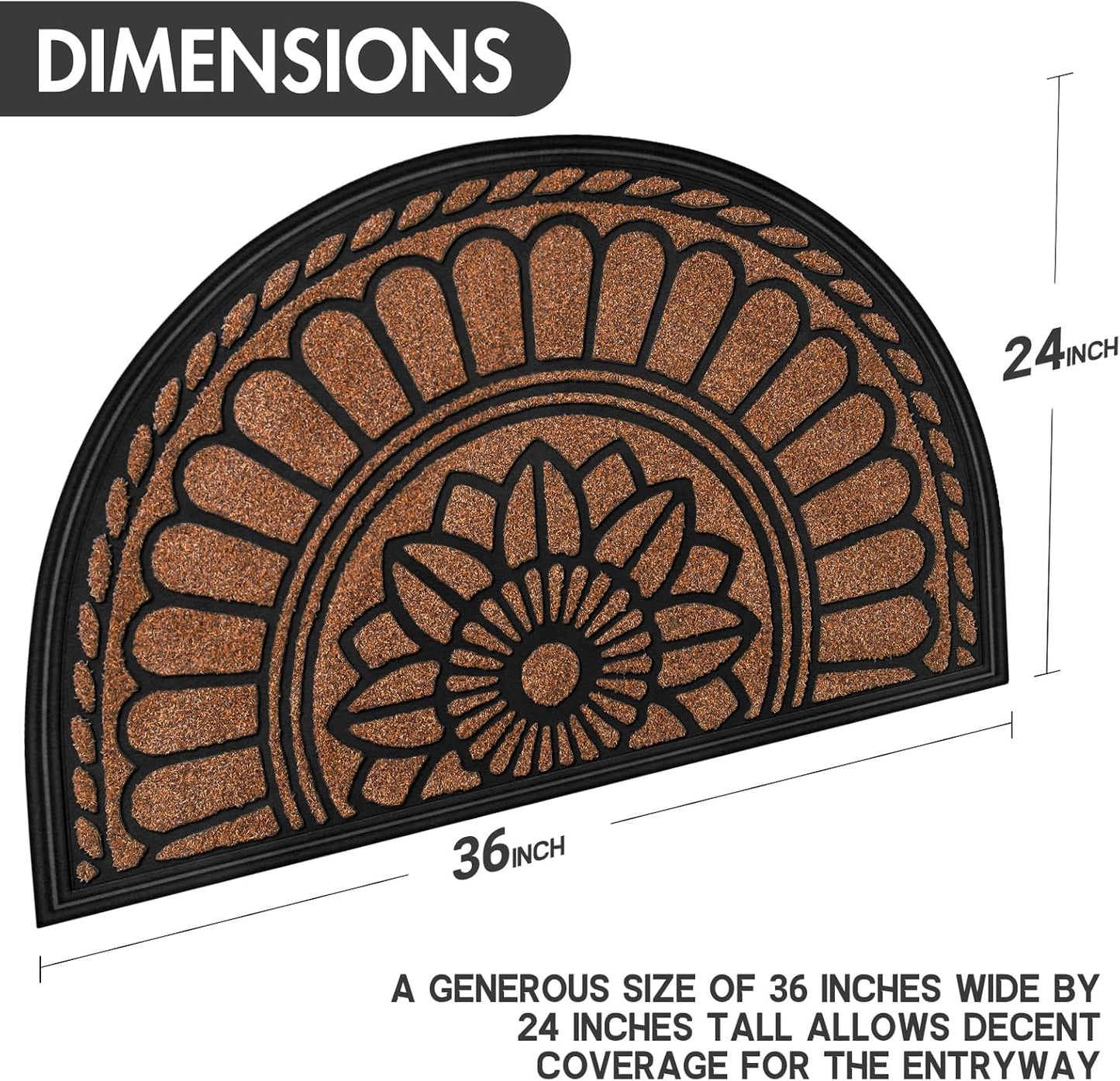 Mibao Front Door Mat Indoor Outdoor Entrance, Semicircular Entrance Mat, Half Round Waterproo Non-Slip Durable Rubber Door Mats, Low Profile Heavy Duty Doormat for Garage, Patio, 30" x 18", Yellow