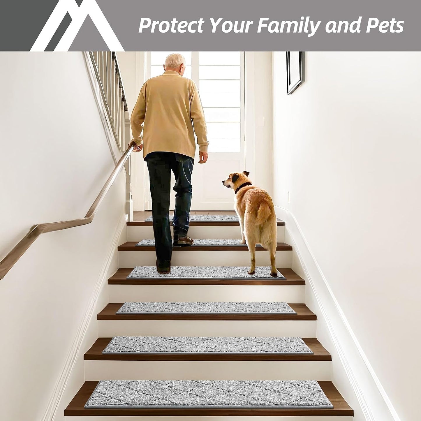 COSY HOMEER Edging Stair Treads Non-Slip Carpet Mat 28inX9in Indoor Stair Runners for Wooden Steps, Edging Stair Rugs for Kids and Dogs, 100% Polyester TPE Backing(4pc, Beige)