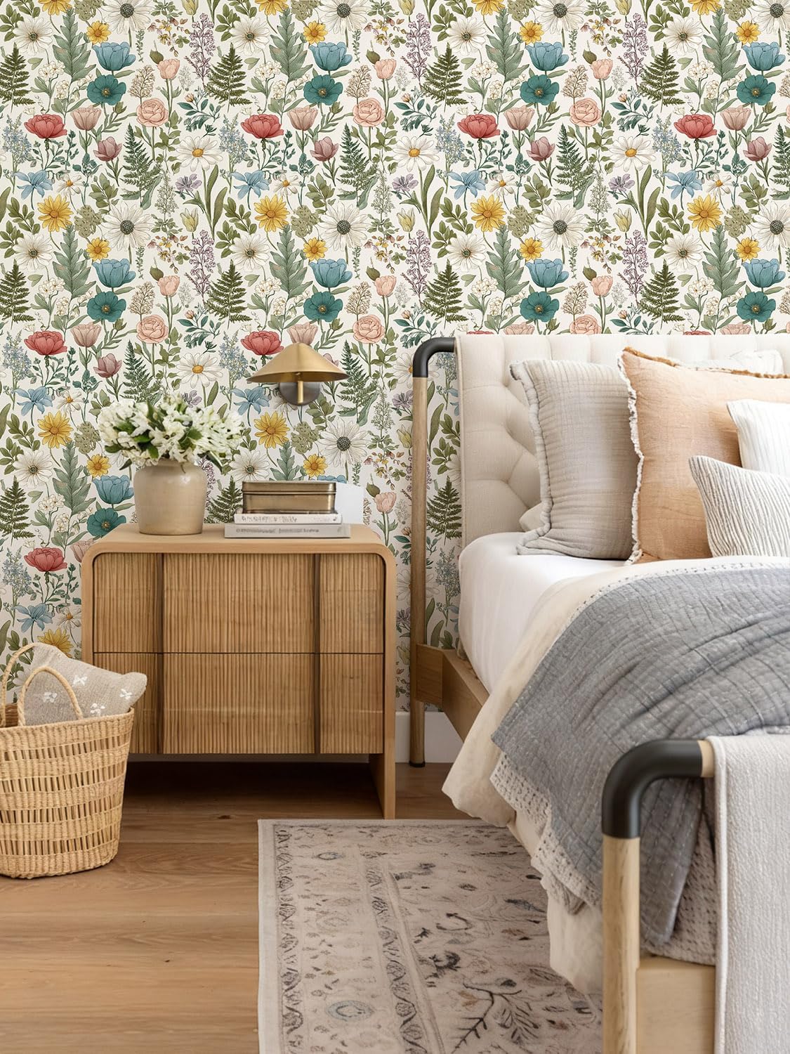 Orainege Pink Floral Peel and Stick Wallpaper Removable Self Adhesive Wallpaper 16.9inx118.1in Modern Wall Paper for Bedroom Bathroom Green Leaf Contact Paper for Cabinets