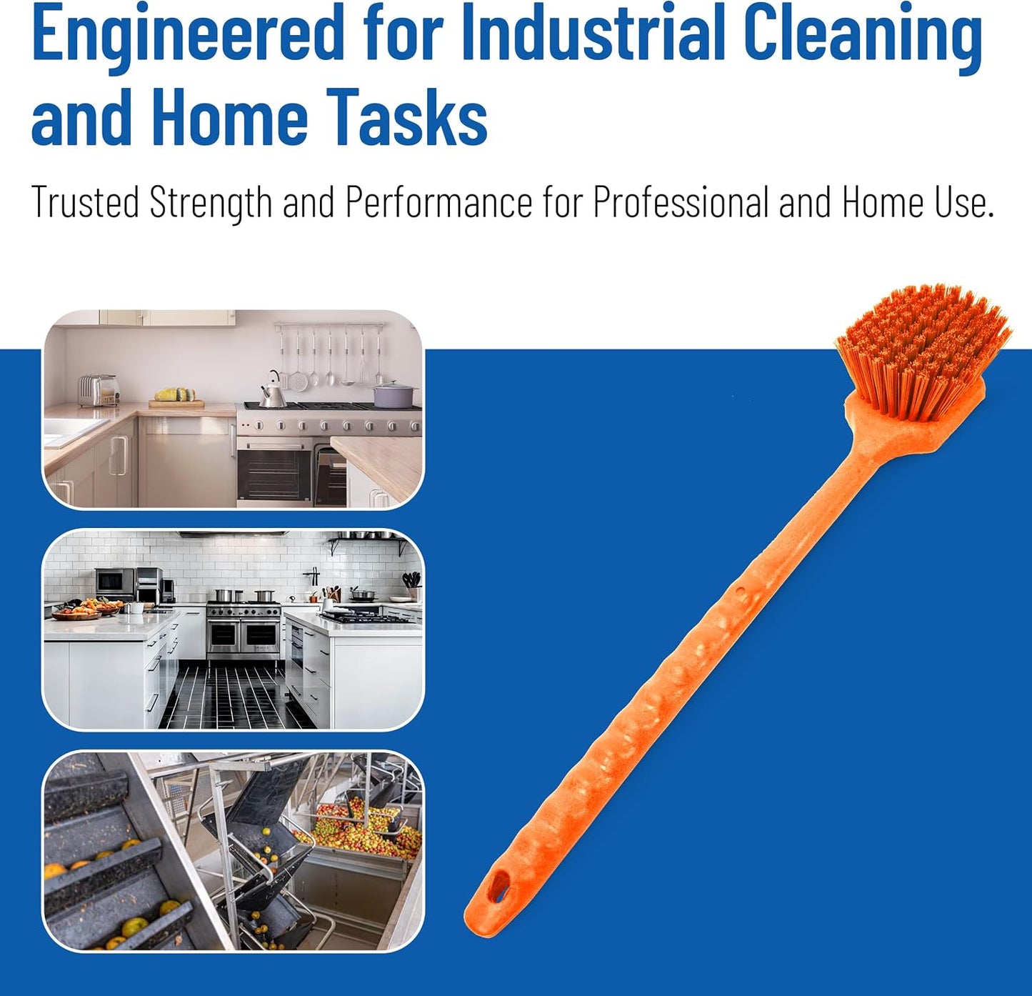 SPARTA 20" Floater Scrub Brush with Long Handle, Oil-Resistant Polyester Bristles, Multiple Trim Angles, Foam-Injected Polymer Block, Commercial Cleaning Tool, Orange