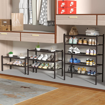 ROMGUAR CRAFT 3 Tier Bamboo Shoe Rack for Closet Free Standing Wood Shoe Shelf Storage Organizer for Entryway Small Space Stackable 27"x11"x20" (Natural)