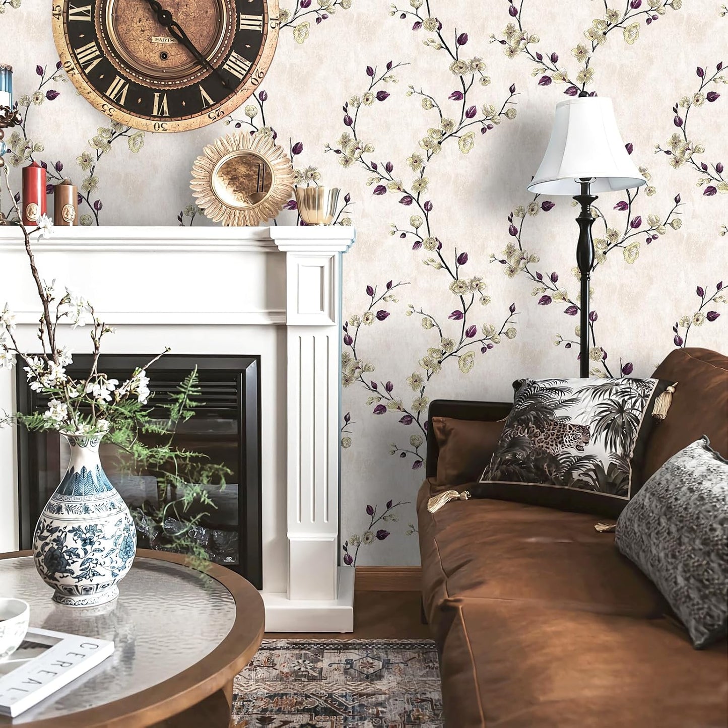 SOON AFTER 17.5”x120” Floral Peel and Stick Wallpaper Flower Tree Contact Paper Self Adhesive Removable Modern Sage Green Wall Paper Decorative Wall Covering Countertop Vinyl Film Roll