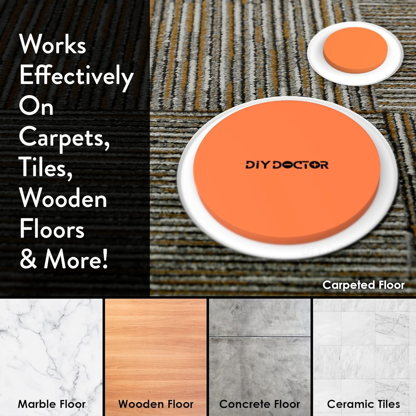 DIY Doctor Furniture Sliders – 8-Piece Set with Large & Small Sliders - Move Heavy Furniture Easily on Carpet, Hardwood & Tile – Reusable Floor Protectors – Orange