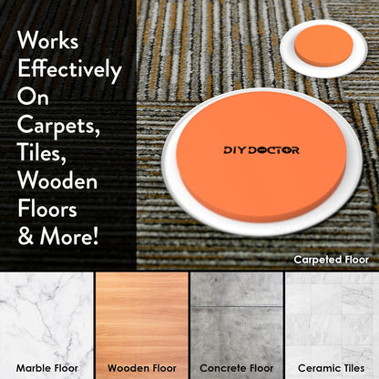 DIY Doctor Furniture Sliders – 8-Piece Set with Large & Small Sliders - Move Heavy Furniture Easily on Carpet, Hardwood & Tile – Reusable Floor Protectors – Orange