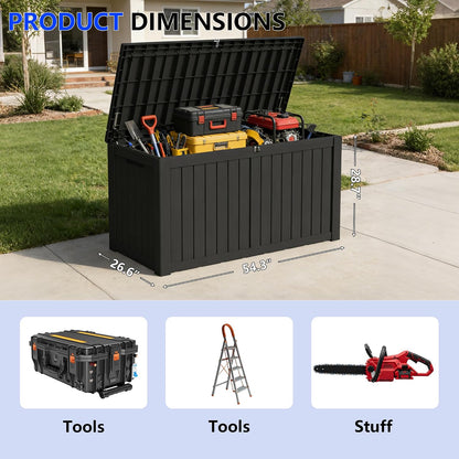 320 Gallon Outdoor Storage Box Resin Deck Box All Weather Waterproof Large Lockable Storage Container Deck Box for Patio Furniture, Garden Tools, Lockable, Black