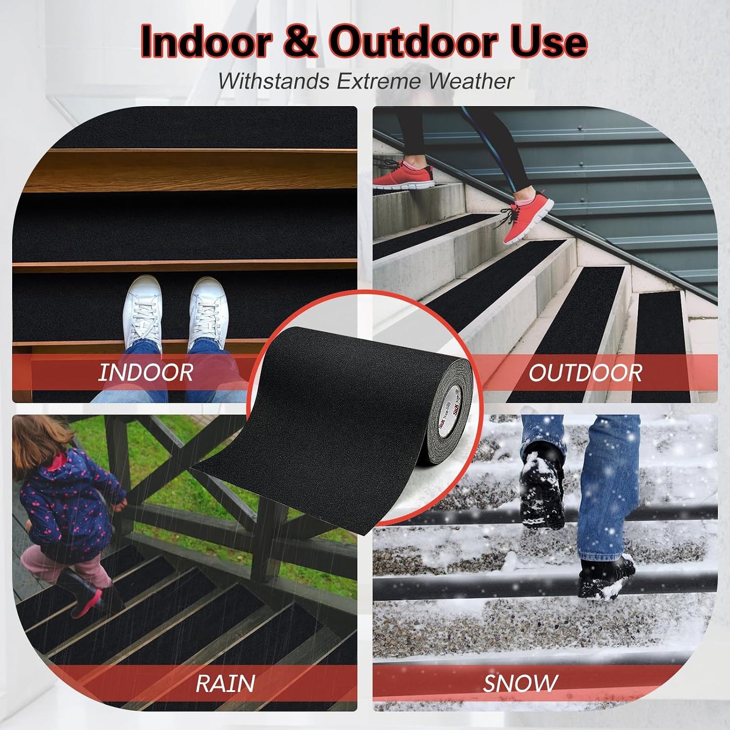 S&X Premium Outdoor Anti-Slip Tape - 4" x 60' Black Non-Slip Traction for Stairs, Ramps, Walkways, Boats, Weatherproof, High Traction, Long-Lasting Safety Solution