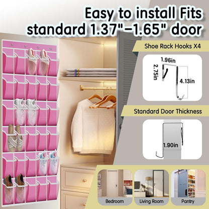 Kotkn Over the Door Shoe Organizer with 30 Breathable Mesh Pockets - Large Capacity Closet Storage for Men & Women, Hanging Shoe Rack Organizer (Gray)