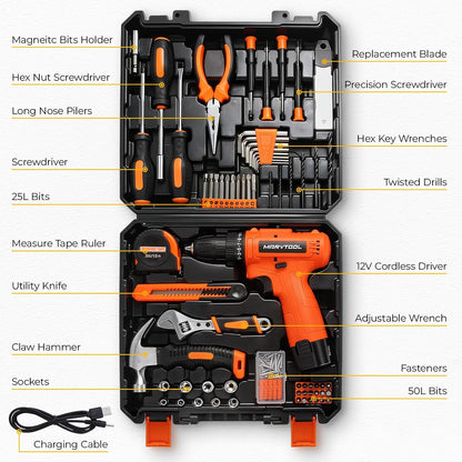 57 Piece Basic Tool Set, Home Repair Hand Tool Kit, General Household Tool Box, Portable Toolbox with Storage Case for Homeowner, DIY, Handyman, Women, Men