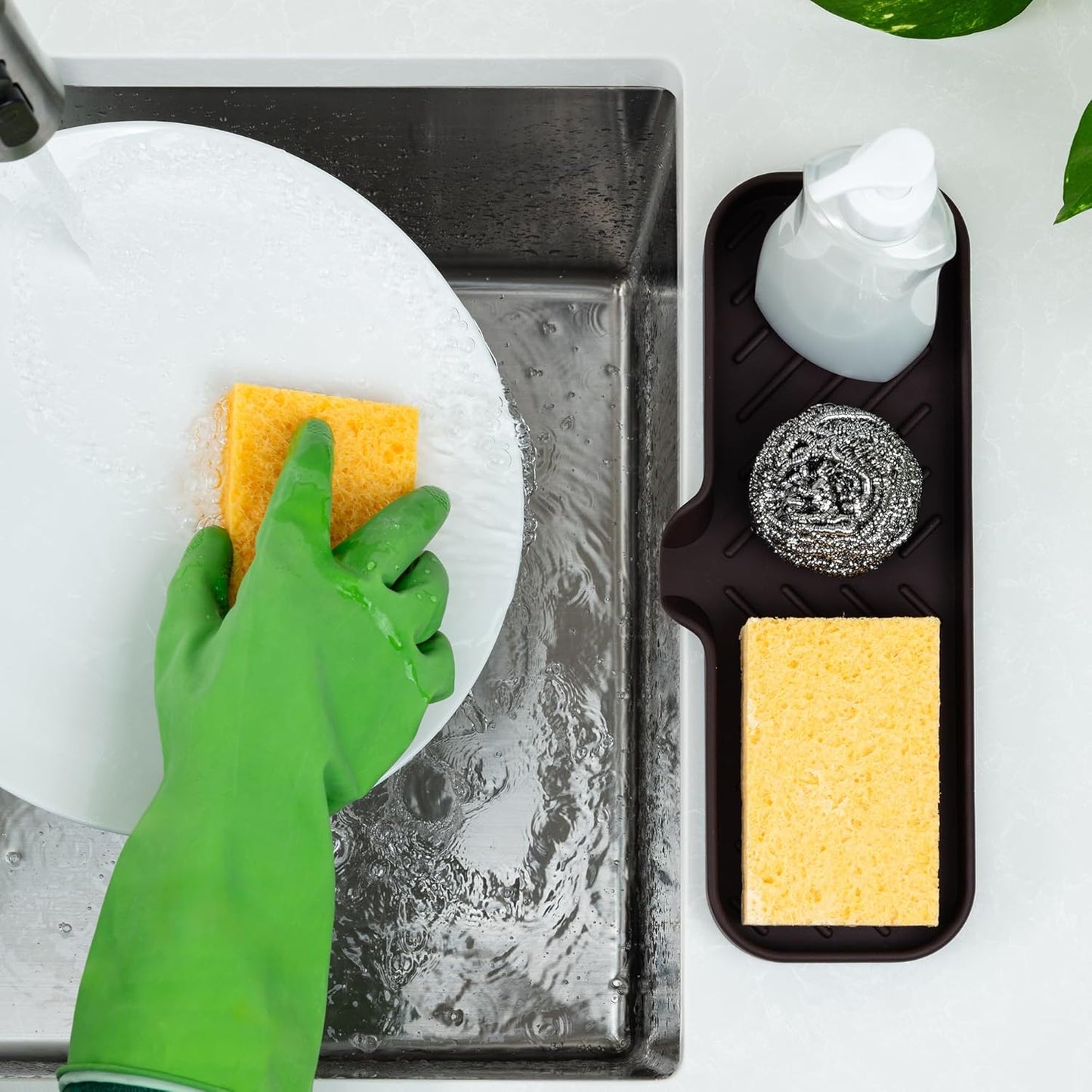Zulay Kitchen (9x3.5in) Sponge Holder for Kitchen Sink - Flexible Heavy-Duty Multipurpose Sink Caddy - Counter Organizer for Kitchen, Bathroom, Makeup, Trinkets & More! (Grey)