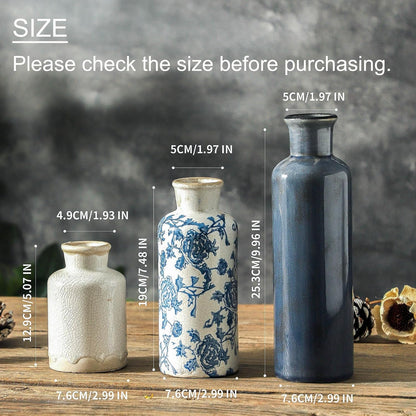 Ceramic Vase Set of 3, Neutral Flower Vases Home Decor, Pottery Rustic Farmhouse Decorative Vases Modern Decor for Table Mantel Entryway Bookshelf Living Room Kitchen Bedroom - Brown