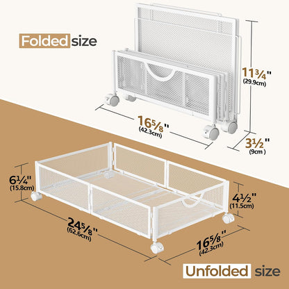Yecaye Under Bed Storage with Wheels, 2 Pack Under Bed Shoe Storage Organizer Drawer, Tool-free Assembly Metal Underbed Storage Containers for Clothes, Shoes, Toys, Black