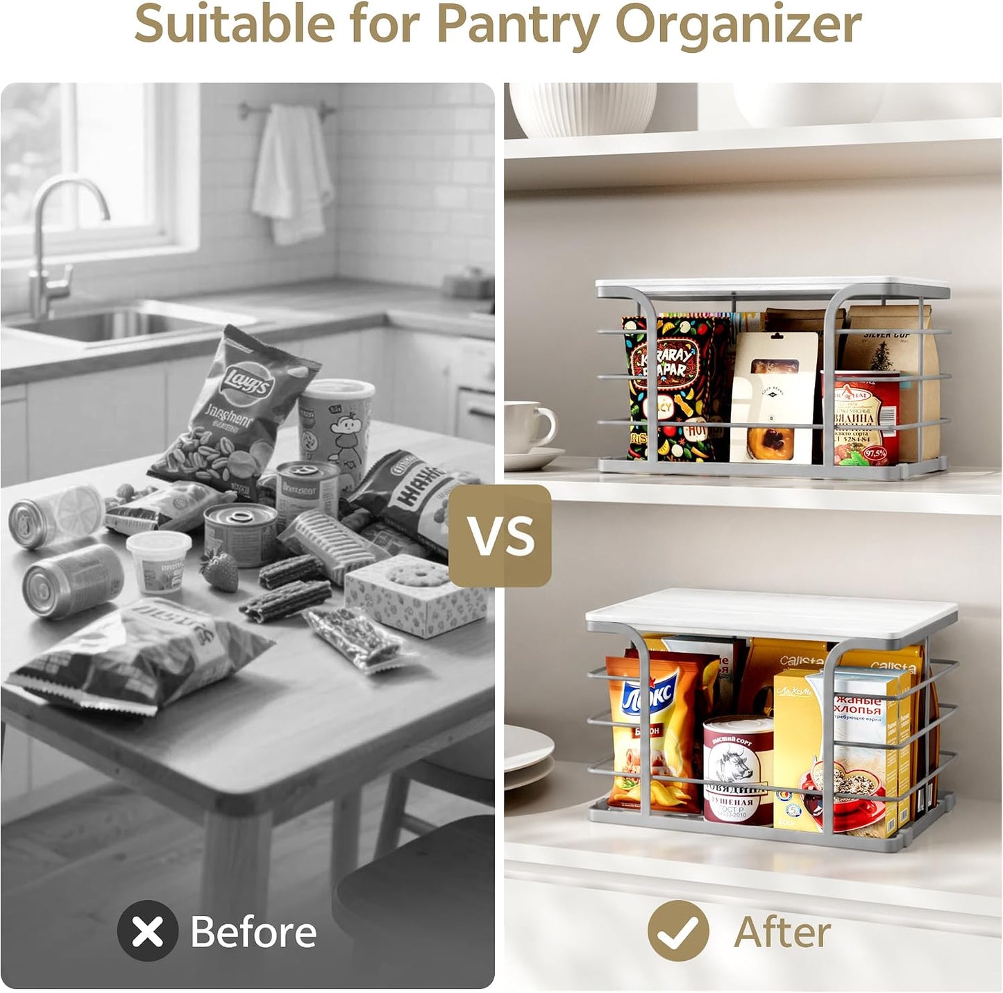 2 Pack Stackable Storage for Kitchen Laundry Pantry Organizers,Trash Bag Holder with Bamboo Top,Wall Mount Garbage Bag Dispenser,Black Large and Small