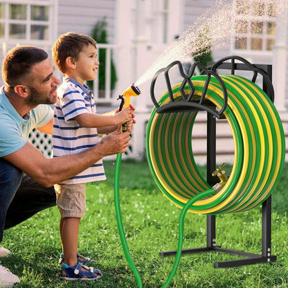 Qatsrin New Garden Hose Holder, Super Stable Water Hose Holders Stand Holds 160-Feet Hose, Rustproof Freestanding Hose Storage Hanger Rack for Outside Yard Lawn Farm, Black