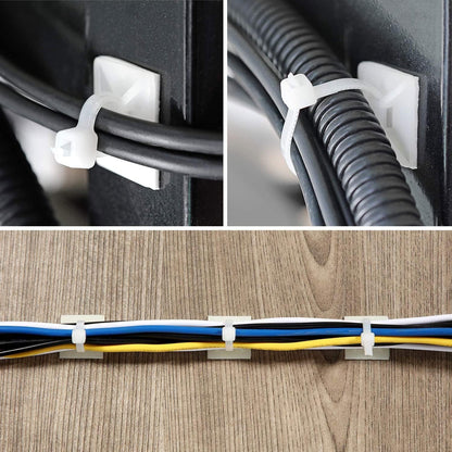 Strong Back-Glue Self Adhesive Cable Zip Tie Mounts Kit - 50 Set Cable Management Clips with 6" Zip Ties, Wire Holders - Outdoor Sticky Wire Organizer Clips-Black (50 Set, Black)