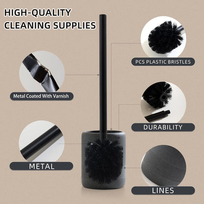 Toilet Brush and Holder Set, 2 PCS Decorative Toilet Bowl Brush and Holder Set Bathroom Aceessories Toilet Scrubber Brush Set with Heavy-Weight Resin Base with Long Handle (Beige)