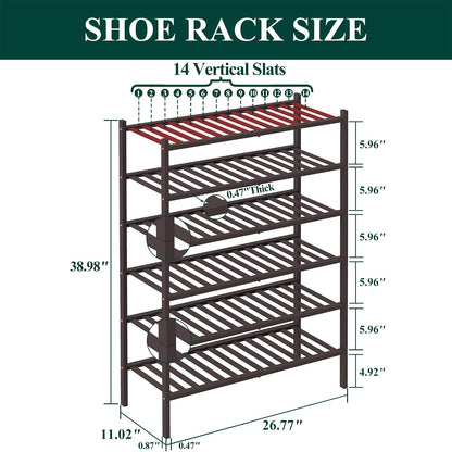 Smiry Bamboo Shoe Rack, 3 Tier Free Standing Wooden Shoe Organizer, Stackable Wood Shoe Storage Shelf for Closet, Entryway, 12 Vertical Slats, 2+1 Stack Standard Legs, 26.8"x11"x19.5", Natural