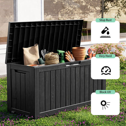 PatioZen 50 Gallon Deck Box Outdoor, Weatherproof Resin Patio Storage Box, Waterproof Outdoor Storage Boxes with Lid Lockable for Cushions, Garden Tools,Grey