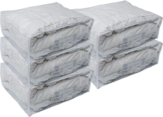 Set of 5 Clear Vinyl Zippered Storage Bags 22 x 18 x 7.5 Inch With Handle