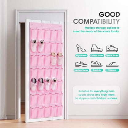 WVM Over the Door Shoe Organizer with 35 Breathable Mesh Pockets, Hanging Shoe Organizer for Door with 4 Metal Hooks, Large Capacity Closet Storage for Shoes, Accessories, Grey