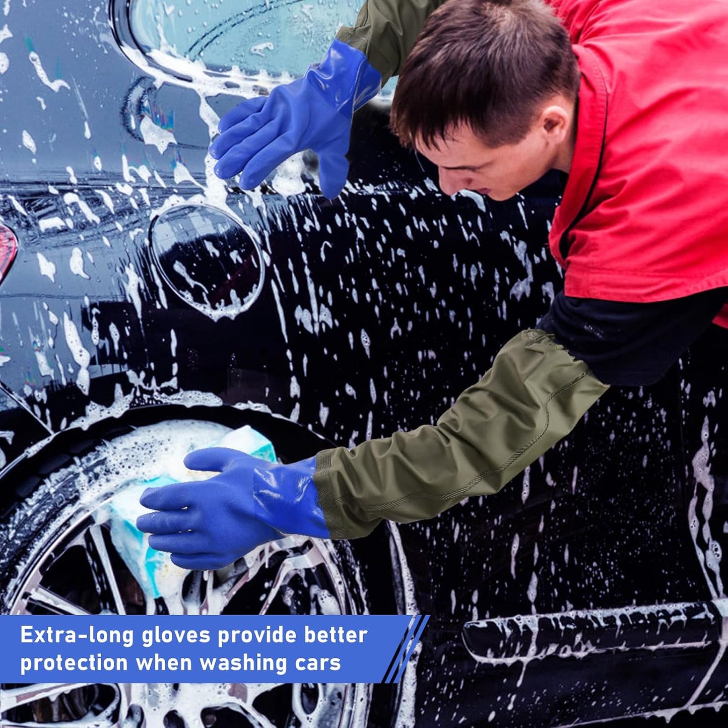 MUMUKE Long Waterproof Gloves, 28 inch | Long Chemical Gloves, Reusable, Padded Cotton Lined, Acid & Oil Resistant