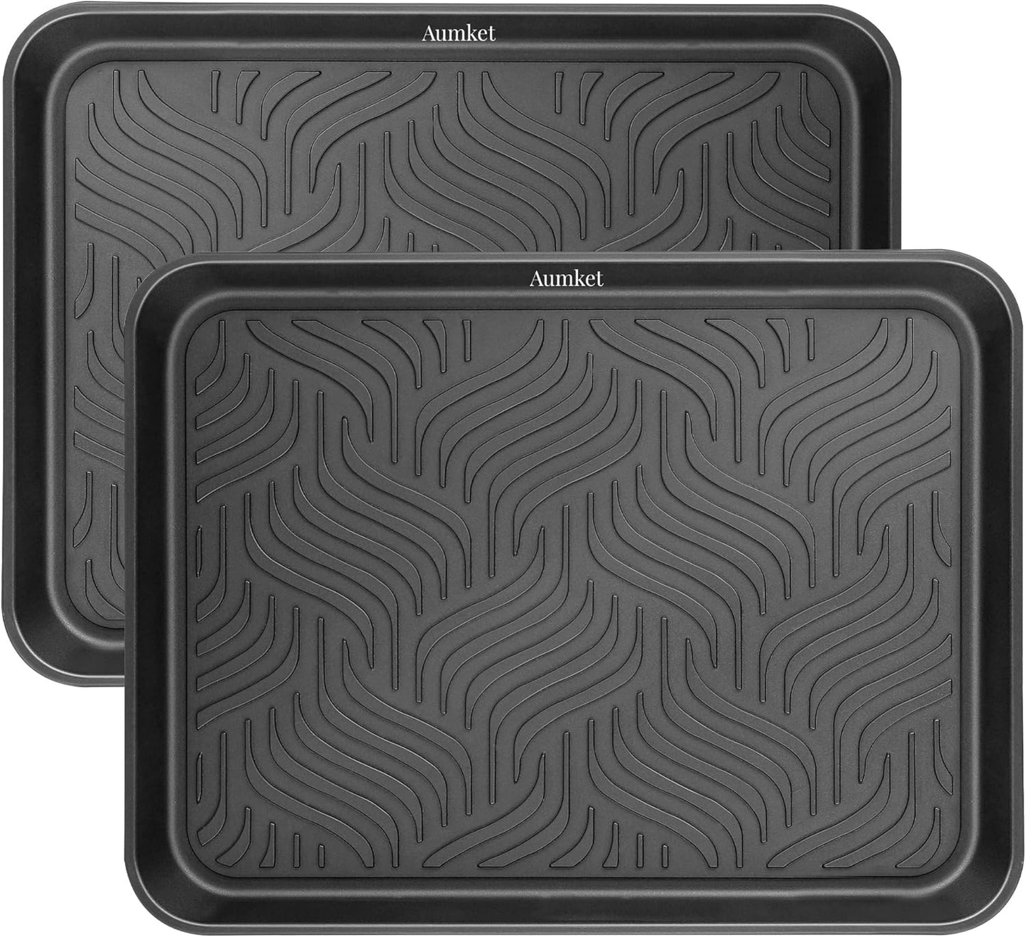 Boot Tray for Entryway Indoor, Heavy Duty Shoe Mat 2 Packs, 16.8"x12.8" Waterproof Shoe Tray with Raised Edge, Outdoor Multi-Purpose Tray for Boots, Garden, Pets (Black)