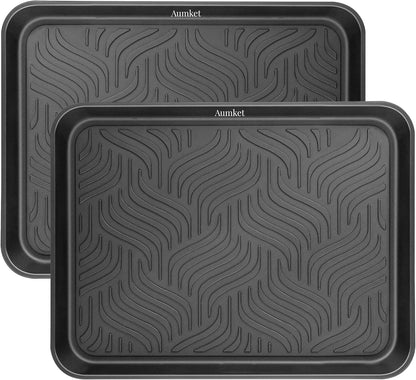 Boot Tray for Entryway Indoor, Heavy Duty Shoe Mat 2 Packs, 16.8"x12.8" Waterproof Shoe Tray with Raised Edge, Outdoor Multi-Purpose Tray for Boots, Garden, Pets (Black)