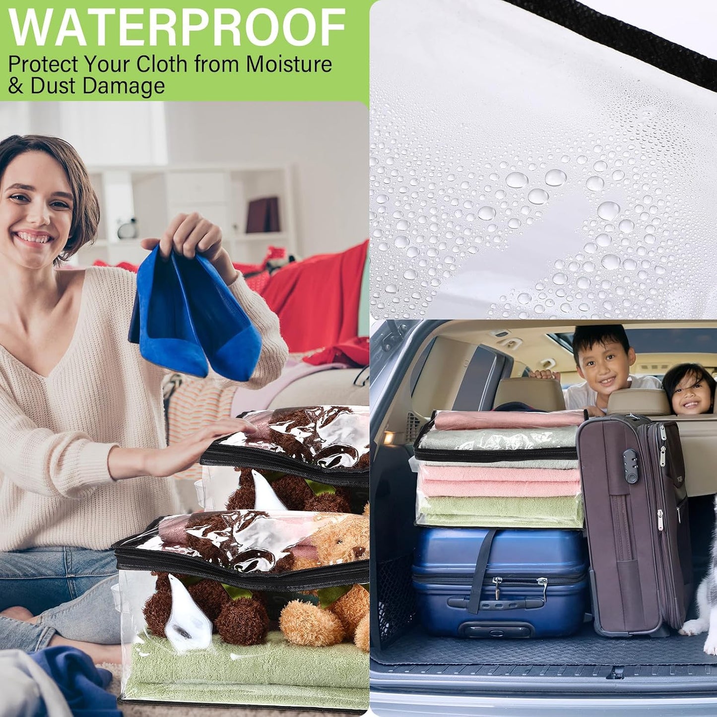 Windyun 16 Pack Clear Storage Bags with Zipper and Handle for Clothes Heavy Duty Plastic Blanket Clothes Moving Bags Cloth Bins for Blanket Comforter Clothing Toys (Grey Edge)