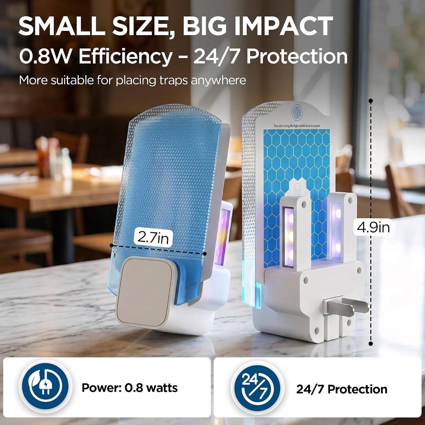 Fruit Fly Traps for Indoors(1 Device+5 Refills) for Fruit Flies, Gnats, Flying Insects, Moths, Bugs, Fungus, 3-in-1 UV/Blue/Yellow Light Plug-in Gnat Traps, No-Mess Bug Zapper, 7 * 24hrs Pest Control
