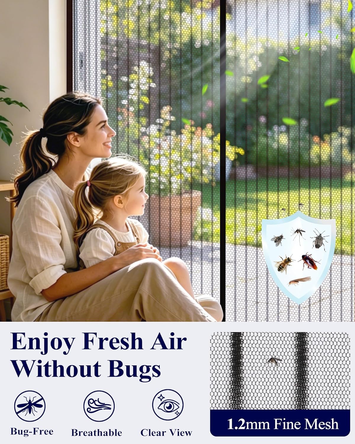 Kitsure Magnetic Screen Door - 38.0 x 82.0 in Retractable Screen Door Mesh for Front Door or Sliding Door, Pet & Kid Friendly, Hands-Free Closure Keeps Bugs Out & Lets Breeze in, Stripe Black