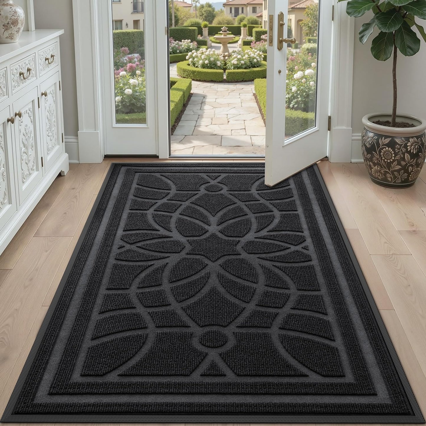DEXI Front Door Mat Outside Entrance, Heavy Duty Non Slip Low Profile Doormat for Entryway, Trap Dirt and Moisture Welcome Mats, Easy Clean, Patio, Garage, 3x2, Blue