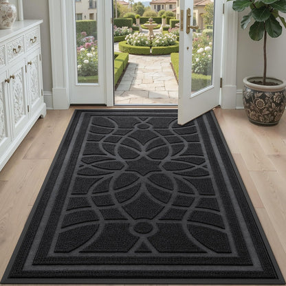 DEXI Front Door Mat Outside Entrance, Heavy Duty Non Slip Low Profile Doormat for Entryway, Trap Dirt and Moisture Welcome Mats, Easy Clean, Patio, Garage, 3x2, Blue