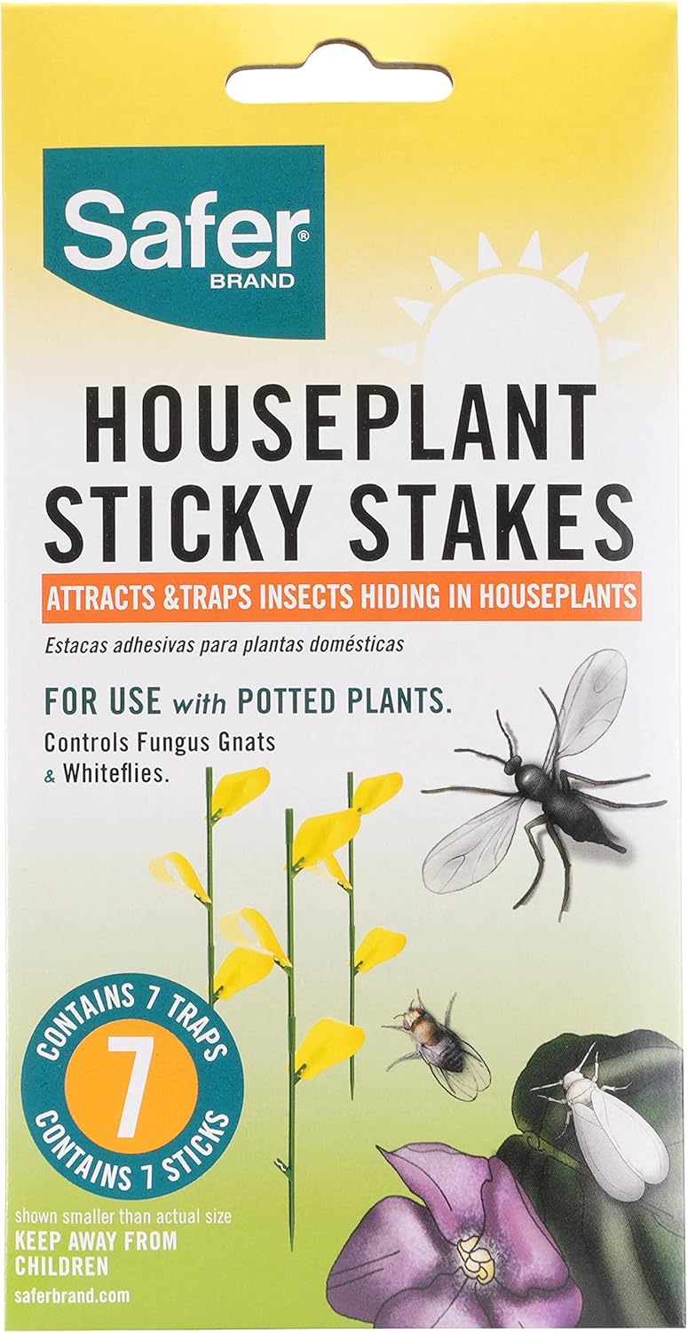 Safer Brand Home SH5026 Houseplant Sticky Stake Insect Traps for Indoor Plants - 16 Traps Included - Controls Aphids, Whiteflies, Fruit Flies, Fungus Gnats, and Other Insects